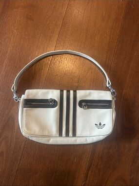 Vintage adidas White Shoulder Bag with Black Stripe Details